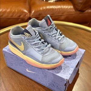 Nike Ja Morant 1 Blue and Pink Sneakers with Gold Swoosh